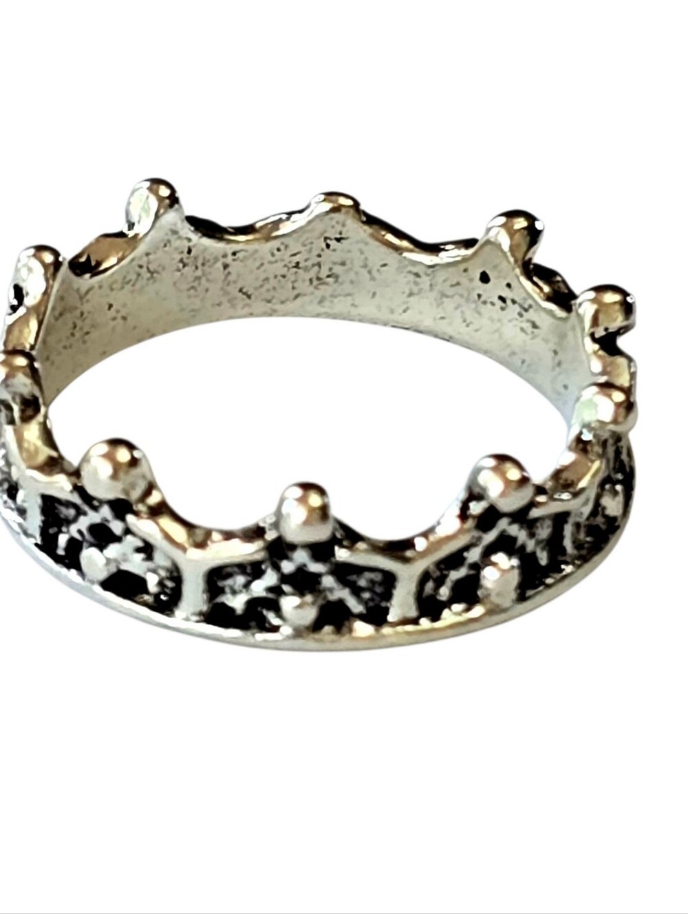 OPEN WORK TIARA CROWN ROYAL MOTIFF NEW SIZE 4 QUALITY TITANIUM SILVER RING